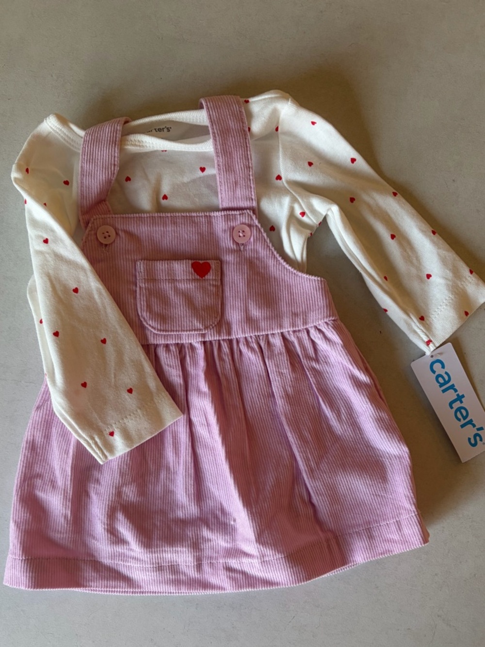 Carter's Pink Corduroy Pinafore with Heart Tee Set 6M